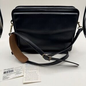 Franklin Quest Classic Planner Black Full Aniline Leather Zip Around Crossbody